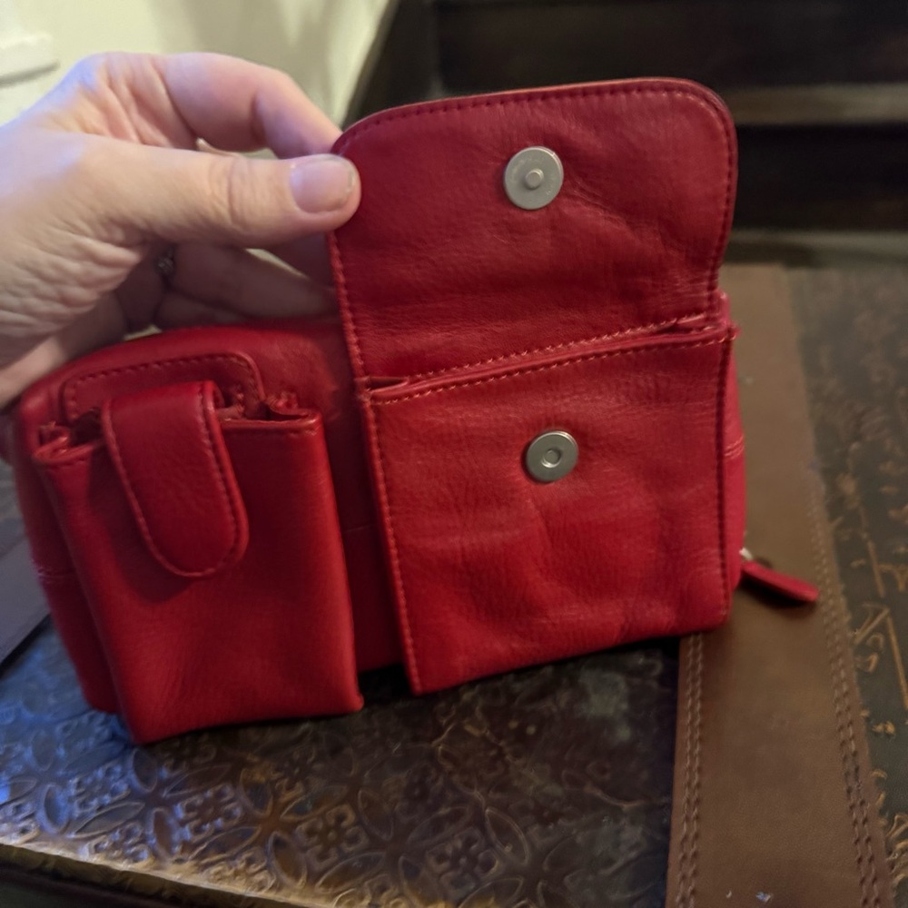 Genuine Leather Red MiniCrossbody Organizer Bag by ILI New York - Picture 12 of 16